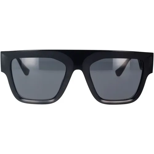 Rectangular Sunglasses with Dark Grey Lens and Frame , unisex, Sizes: 53 MM - Versace - Modalova