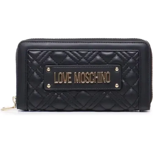 Gepolstertes Schwarzes Portemonnaie mit Logoplatte - Love Moschino - Modalova