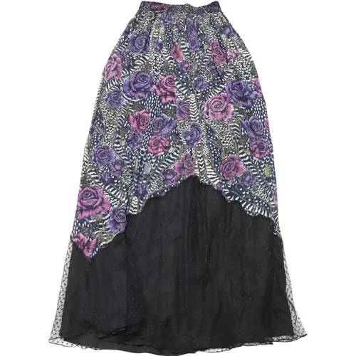 Blumen Crepe Maxi Rock in Schwarz - Just Cavalli - Modalova