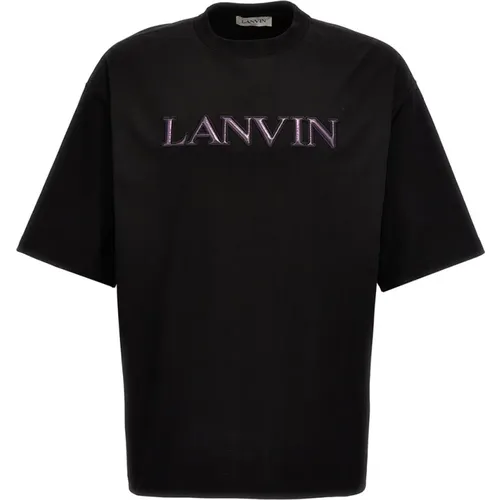 Schwarzes Baumwoll-Jersey T-Shirt mit gesticktem Logo - Lanvin - Modalova