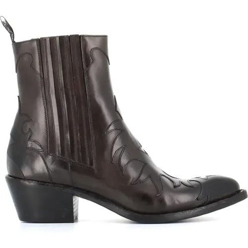 Grey Leather Texano Boots , female, Sizes: 4 1/2 UK - Sartore - Modalova