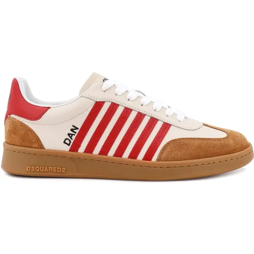 Beige Leder Sneakers Schnürung Gummisohle , Herren, Größe: 44 EU - Dsquared2 - Modalova