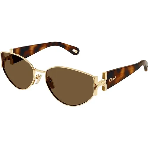 Gold Havana/Brown Sunglasses Marcie , female, Sizes: 59 MM - Chloé - Modalova