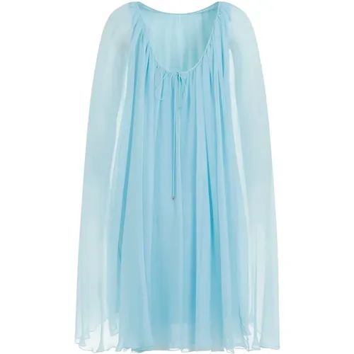 Silk Chiffon Dress in Turquoise , female, Sizes: M, S - Max Mara - Modalova