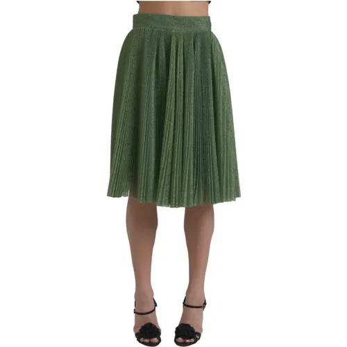 Metallic High Waist A-line Pleated Skirt , female, Sizes: S, M - Dolce & Gabbana - Modalova