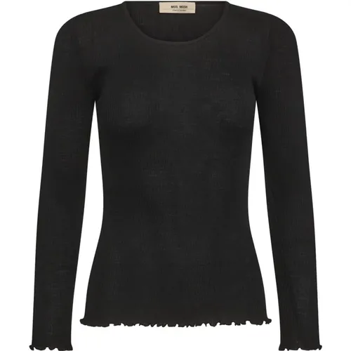 Nahtloses Tee-Top Schwarz Gerippter Stil , Damen, Größe: M/L - MOS MOSH - Modalova