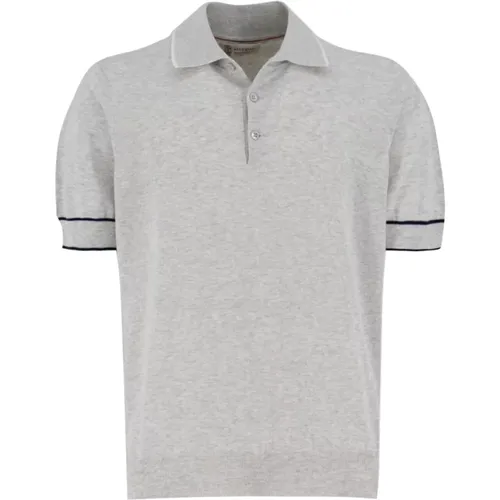 Mens Ribbed Cotton Polo Shirt with Logo Button Fastening , male, Sizes: L - BRUNELLO CUCINELLI - Modalova