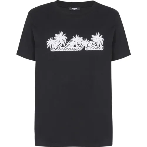 T-Shirt mit Palmen-Signaturdruck , Herren, Größe: M - Balmain - Modalova