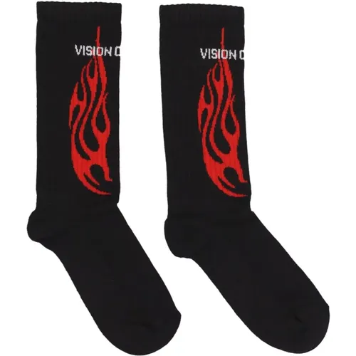 Flammenlogo Bestickte Socken Schwarz/Rot/Weiß - VISION OF SUPER - Modalova