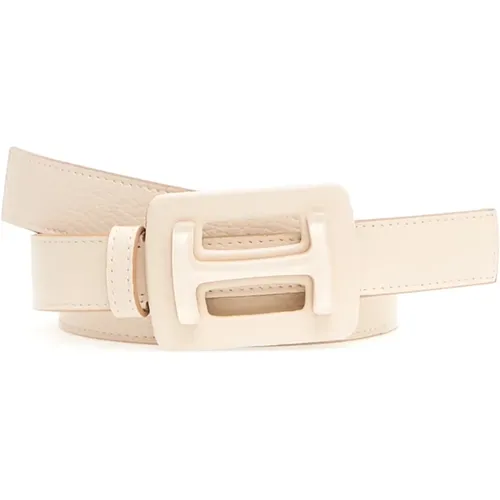 Leather Belt with Plexi Logo , female, Sizes: 100 CM - Hogan - Modalova