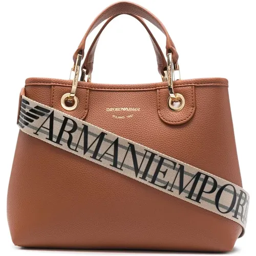 Braune Leder Logo Tote Tasche , Damen, Größe: ONE Size - Emporio Armani - Modalova