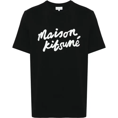 Bequemes T-Shirt mit Handschrift Design - Maison Kitsuné - Modalova