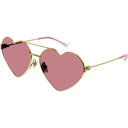 Stilvolle Gold/Rote Sonnenbrille für Frauen - Gucci - Modalova