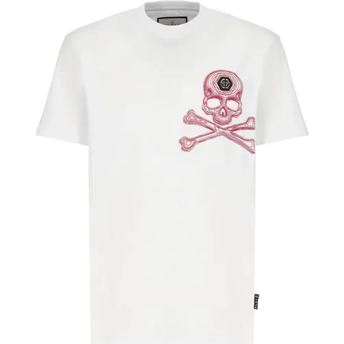 Mens T-shirt with Contrasting Logo , male, Sizes: L - Philipp Plein - Modalova
