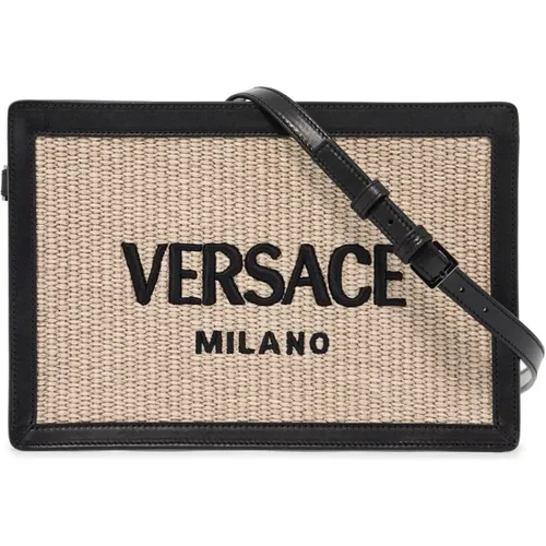 Raffia Pouch with Leather Trims , male, Sizes: ONE SIZE - Versace - Modalova