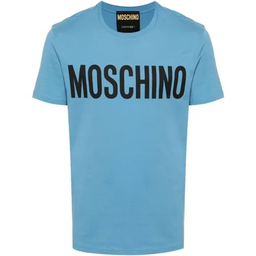 Blau Logo Print Crew Neck T-shirt , Herren, Größe: L - Moschino - Modalova