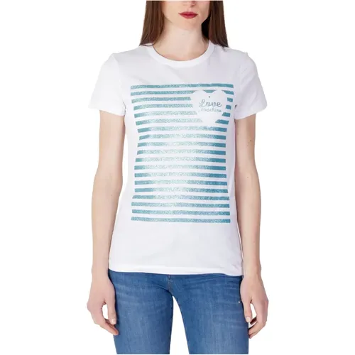 Glitter Stripes Women`s T-Shirt , female, Sizes: XS, M, L - Love Moschino - Modalova