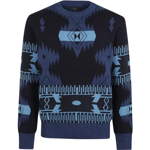 Midnight Blue Jacquard Sweater,Kaffee Jacquard Pullover - Alanui - Modalova