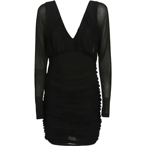 Schwarzes V-Ausschnitt Kleid, Lange Ärmel - Saint Laurent - Modalova