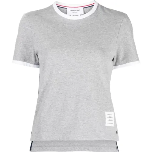 Graue T-Shirts und Polos mit RWB Stripe Logo , Damen, Größe: 2XS - Thom Browne - Modalova