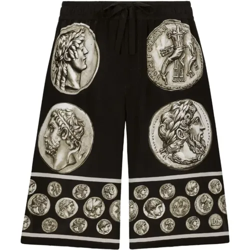 Coin Print Silk Bermuda Shorts , male, Sizes: M - Dolce & Gabbana - Modalova