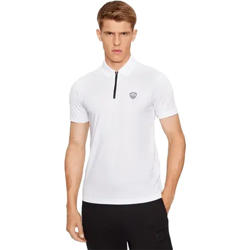 Regular Fit Polo Shirt - Weiß , Herren, Größe: L - Emporio Armani EA7 - Modalova