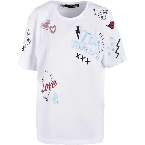 Weiße T-Shirt aus der Collection , Damen, Größe: L - Love Moschino - Modalova