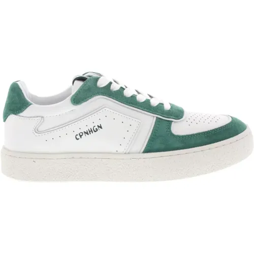 Weiße/Grüne Leder Damen Sneakers , Damen, Größe: 38 EU - Copenhagen Studios - Modalova