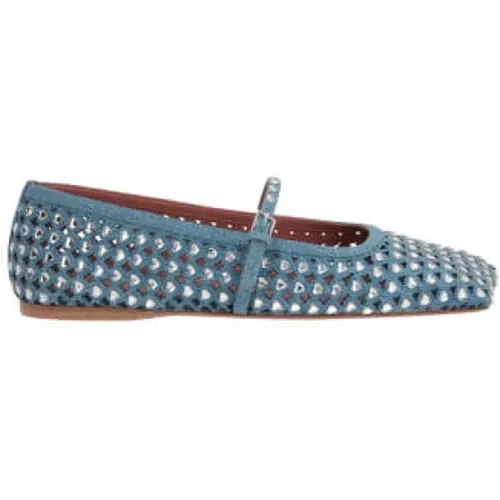 Heart Crystal Denim Flat Shoes , female, Sizes: 5 1/2 UK, 5 UK, 3 UK, 4 UK, 3 1/2 UK, 4 1/2 UK - Amina Muaddi - Modalova