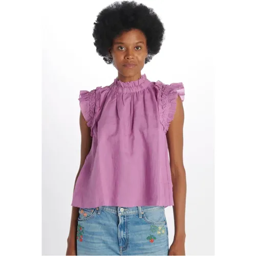 Lilac Linen Ruffle Top , female, Sizes: S - Sea NY - Modalova