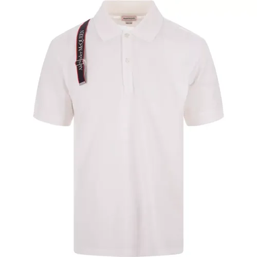 Weißes Polo-Shirt mit Selvedge-Logo , Herren, Größe: 2XL - alexander mcqueen - Modalova