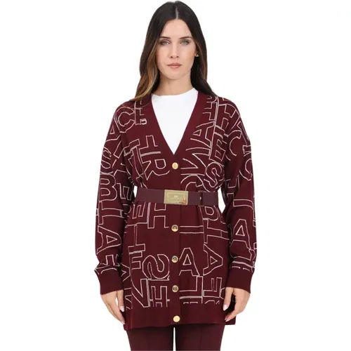 Bordeaux Cardigan mit Logo-Schrift , Damen, Größe: L - Elisabetta Franchi - Modalova