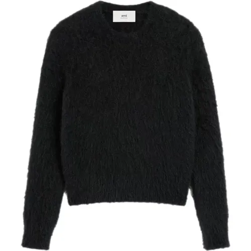 Schwarzer Alpaka Mohair Pullover , Herren, Größe: L - Ami Paris - Modalova