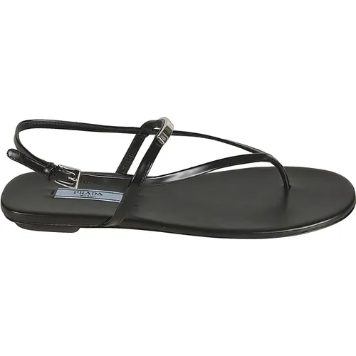 Klassische schwarze flache Sandalen , Damen, Größe: 38 EU - Prada - Modalova