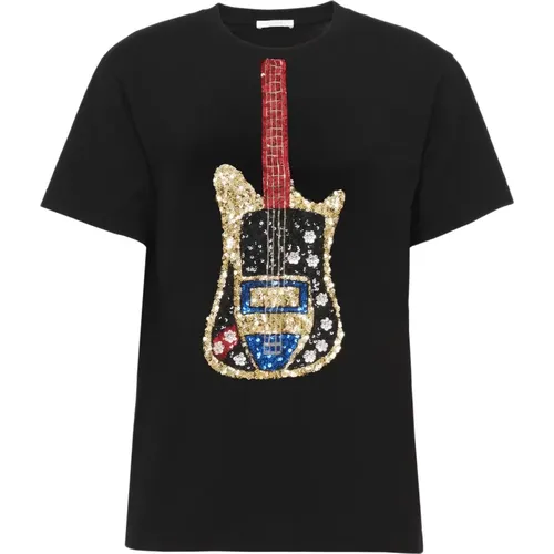 Embroidered Sequin Guitar T-shirt , female, Sizes: XS, S - Chloé - Modalova