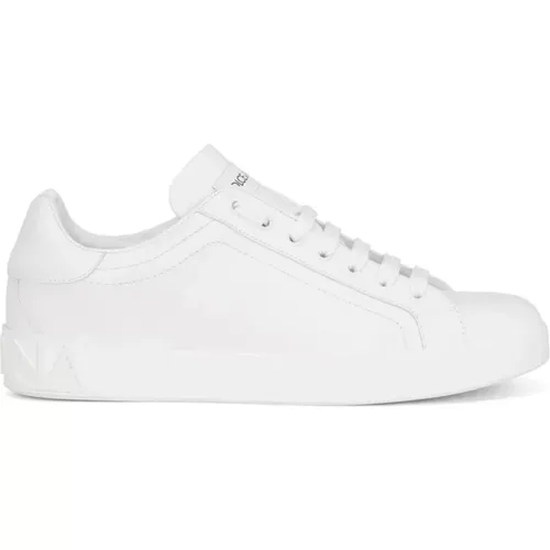 Weiße Lammfell Logo Patch Sneakers , Herren, Größe: 40 1/2 EU - Dolce & Gabbana - Modalova