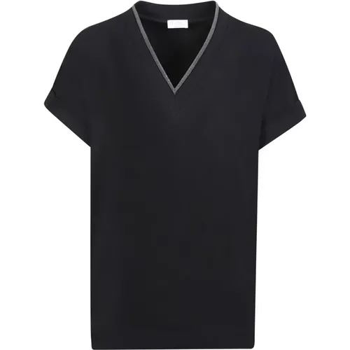 Schwarzes T-Shirt mit kurzen Ärmeln - BRUNELLO CUCINELLI - Modalova