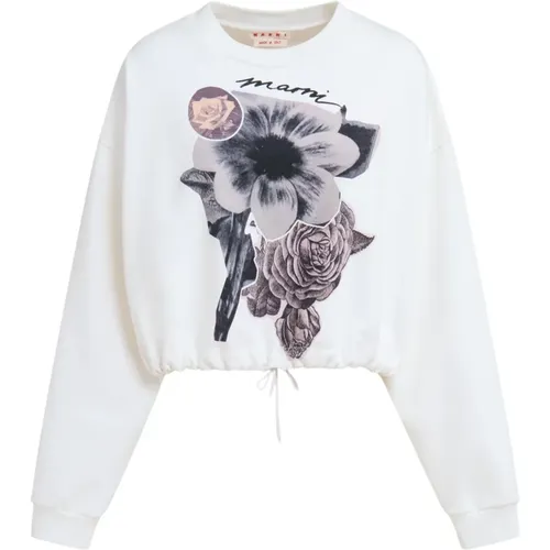 Cotton sweatshirt with flower collage print , female, Sizes: XS, 2XS - Marni - Modalova