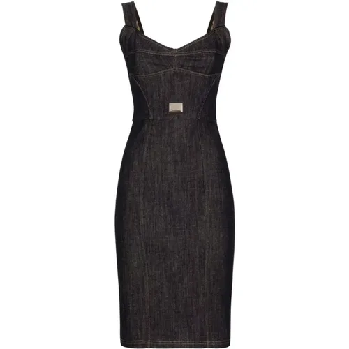 Denim Stretch Dress with Open Back , female, Sizes: S - Dolce & Gabbana - Modalova