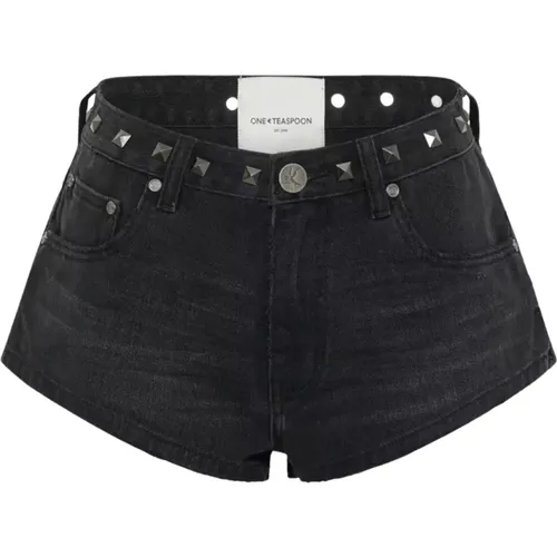 Schwarze Denim-Shorts Hohe Taille Nieten , Damen, Größe: W28 - One Teaspoon - Modalova