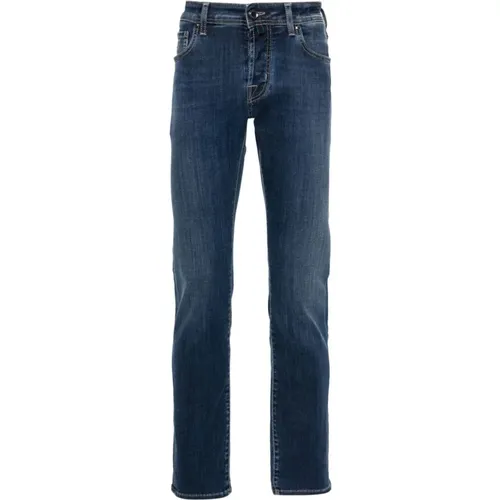 Blaue Slim Fit Bestickte Denim-Jeans , Herren, Größe: W31 - Jacob Cohën - Modalova