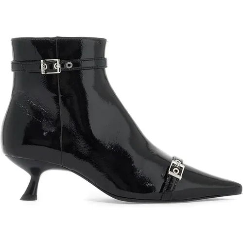 Eco-Patent Leather Ankle Boots with Kitten Heel , female, Sizes: 3 UK, 4 UK - Ganni - Modalova