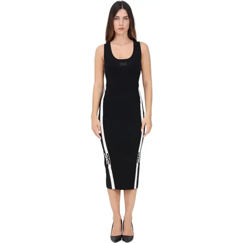 Schwarzes ärmelloses Midi-Kleid mit Logo-Stickerei , Damen, Größe: XS - Elisabetta Franchi - Modalova