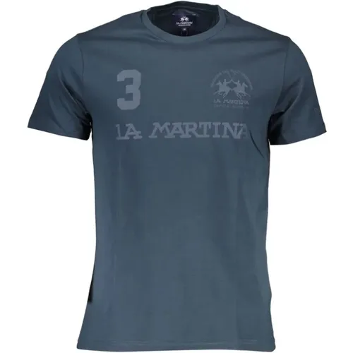 Signature Print Baumwoll-T-Shirt Blau - LA MARTINA - Modalova