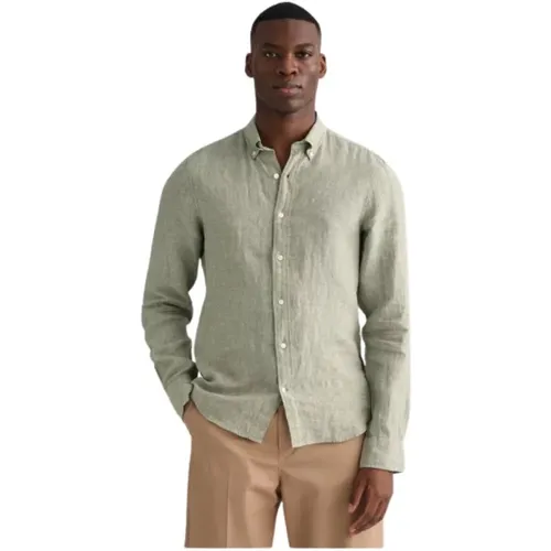 Schmale Leinenhemd mit Knopfkragen , Herren, Größe: XL - Gant - Modalova