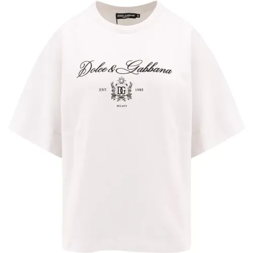 Weißes Logo-Print T-Shirt , Damen, Größe: S - Dolce & Gabbana - Modalova