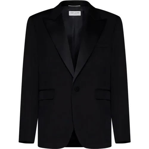 Schwarze Woll-Peak-Lapel-Jacke - Saint Laurent - Modalova