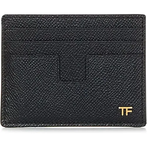 Leather Card Holder with Gold Logo Plaque , male, Sizes: ONE SIZE - Tom Ford - Modalova