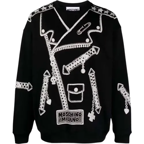 Sweatshirt mit Grafischem Druck aus Schwarzem Baumwolle , Herren, Größe: M - Moschino - Modalova