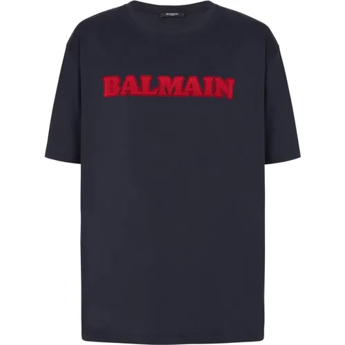 Retro flocked T-shirt , male, Sizes: M, XS, S - Balmain - Modalova